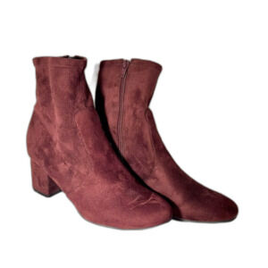 Unisa size 8.5 faux suede ankle booties wine color zip 2.5” heel